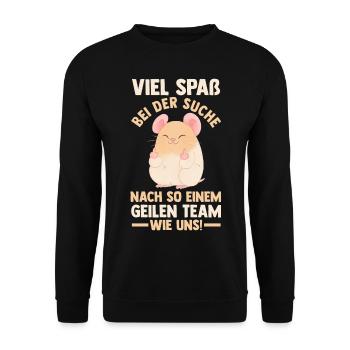 Jobwechsel Arbeit Büro Kollegen Abschiedsgeschenk - Unisex Pullover - Schwarz - Vorne - Alina (178cm) & Michal (187cm)