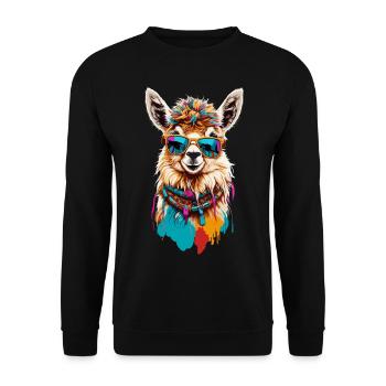Colorful Llama: Cute & Funny with Sunglasses - Unisex Sweatshirt - black - Front - Alina (178cm) & Michal (187cm)