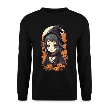 Anime Stil Okkulte kleine Halloween Hexe - Unisex Pullover - Schwarz - Vorne - Alina (178cm) & Michal (187cm)