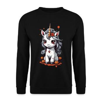 Süßes Halloween Einhorn Grusel und Magie - Unisex Pullover - Schwarz - Vorne - Alina (178cm) & Michal (187cm)