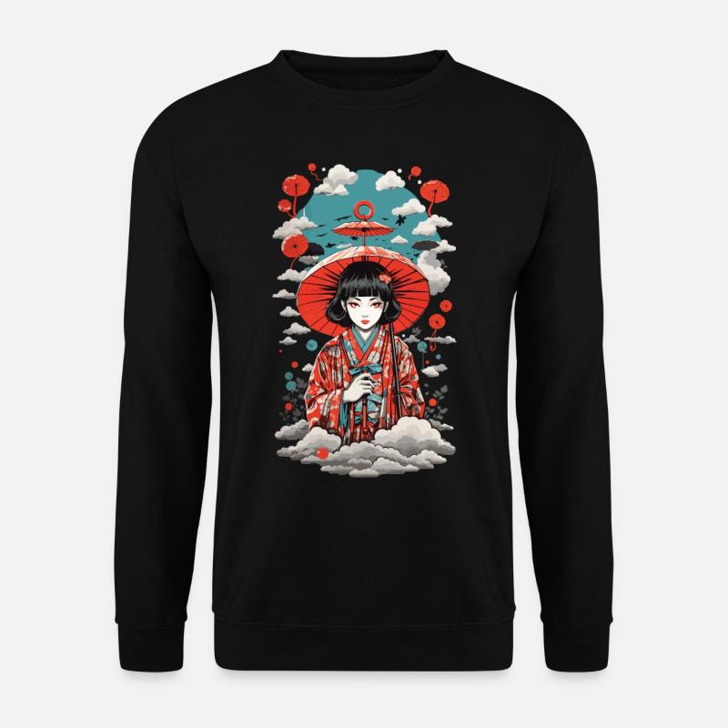 Japan Yokai Umbrella Vintage Dämon Art Style - Unisex Pullover - Schwarz