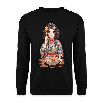 Ramen Anime Girl Aesthetics Manga Art Design - Unisex Sweatshirt - black - Front - Alina (178cm) & Michal (187cm)