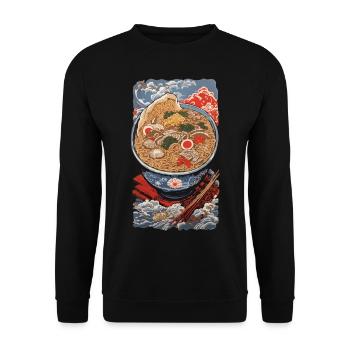 Vintage Ukiyo-E Ramen Nudeln Tokyo Kunst Design - Unisex Pullover - Schwarz - Vorne - Alina (178cm) & Michal (187cm)