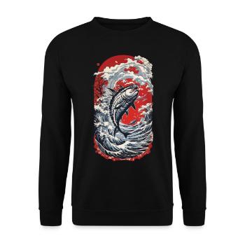 Japan Tunfisch Angeln Ukiyo-E Wellen Kunst - Unisex Pullover - Schwarz - Vorne - Alina (178cm) & Michal (187cm)