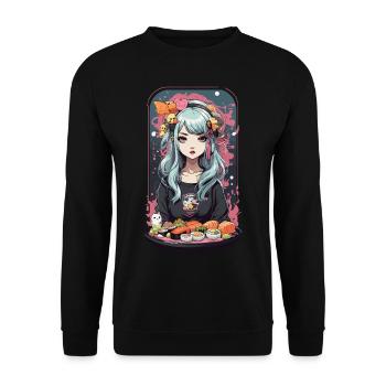Anime Sushi Girl Kawaii Manga Japan Design - Unisex Pullover - Schwarz - Vorne - Alina (178cm) & Michal (187cm)