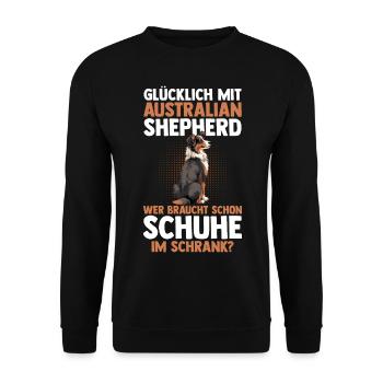 Australian Shepherd Hund Aussie - Unisex Pullover - Schwarz - Vorne - Alina (178cm) & Michal (187cm)