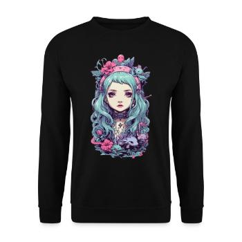 E-Girl Goth Esthétique Fantaisie Streetwear - Sweat-shirt Unisexe - noir - Devant - Alina (178cm) & Michal (187cm)