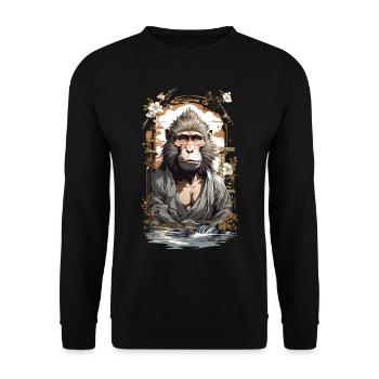 Figure mythique singe fleurs de cerisier Ukiyo-E Style Vintage - Sweat-shirt Unisexe - noir - Devant - Alina (178cm) & Michal (187cm)