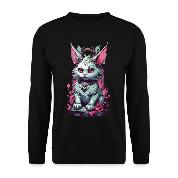 Gothic Pastell Katze Aesthetic Streetwear - Unisex Pullover - Schwarz - Vorne - Alina (178cm) & Michal (187cm)