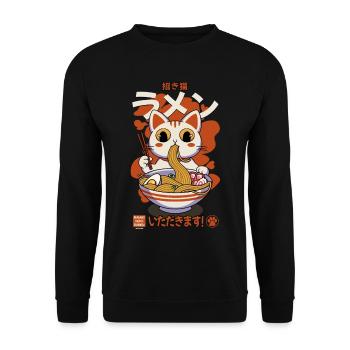 Maneki neko ramen retro - Unisex Sweatshirt - black - Front - Alina (178cm) & Michal (187cm)