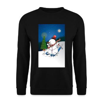 Illustration of a cheerful snowman on skis - Unisex Sweatshirt - black - Front - Alina (178cm) & Michal (187cm)