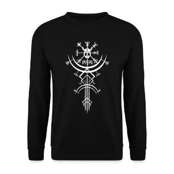 Weißer Totenkopf und Wikinger-Kompass - Unisex Pullover - Schwarz - Vorne - Alina (178cm) & Michal (187cm)