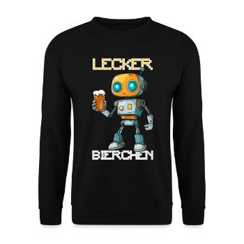 Lecker Bierchen X Roboter mit Bier lustiges - Unisex Pullover - Schwarz - Vorne - Alina (178cm) & Michal (187cm)