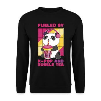 Niedlicher Panda mit Bubble Tea und Kopfhörern - Unisex Pullover - Schwarz - Vorne - Alina (178cm) & Michal (187cm)