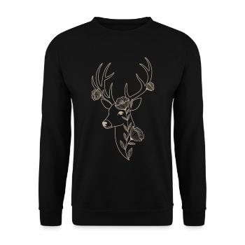 Elegant deer with floral decoration - Unisex Sweatshirt - black - Front - Alina (178cm) & Michal (187cm)