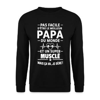 Cœur + Musculation – Super Papa Musclé muscu - Sweat-shirt Unisexe - noir - Devant - Alina (178cm) & Michal (187cm)