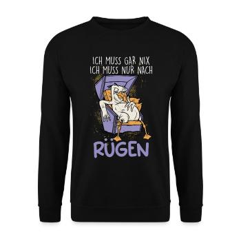 Ostsee MUSS GAR NICHTS MUSS NUR NACH RÜGEN Lustig - Unisex Pullover - Schwarz - Vorne - Alina (178cm) & Michal (187cm)