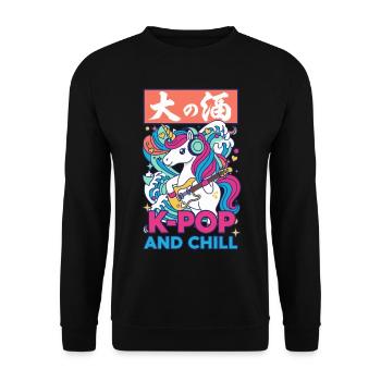 Anime de musique coréenne licorne mignonne et chill - Sweat-shirt Unisexe - noir - Devant - Alina (178cm) & Michal (187cm)