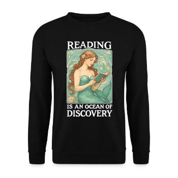 Reading Mermaid in the Ocean of Books - Unisex Sweatshirt - black - Front - Alina (178cm) & Michal (187cm)