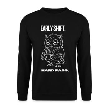 Chemise hibou du service matinal – Pass catégorique - Sweat-shirt Unisexe - noir - Devant - Alina (178cm) & Michal (187cm)