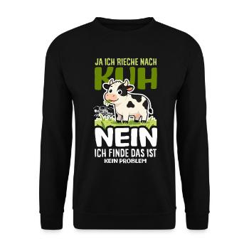 Ja Ich Rieche Nach Kuh Bauer Landwirt Spruch - Unisex Pullover - Schwarz - Vorne - Alina (178cm) & Michal (187cm)