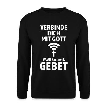 Verbinde dich mit Gott - Gebet WLAN - Unisex Pullover - Schwarz - Vorne - Alina (178cm) & Michal (187cm)
