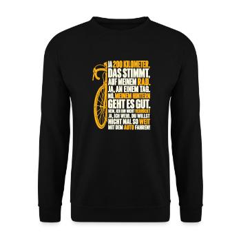 200 km mit meinem Rennrad – Rennrad Spruch - Unisex Pullover - Schwarz - Vorne - Alina (178cm) & Michal (187cm)
