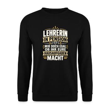 Lehrerin Pension Ruhestand Abschied Geschenk - Unisex Pullover - Schwarz - Vorne - Alina (178cm) & Michal (187cm)