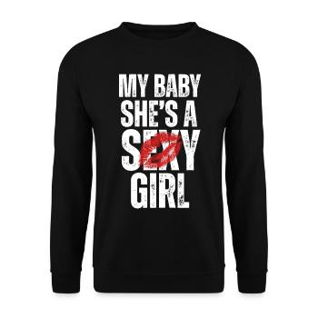 Mein Baby Sie ist ein sexy Mädchen - Unisex Pullover - Schwarz - Vorne - Alina (178cm) & Michal (187cm)