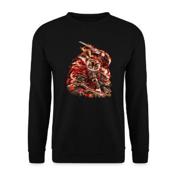 Samurai Cat Autumn Ronin - Unisex Pullover - Schwarz - Vorne - Alina (178cm) & Michal (187cm)