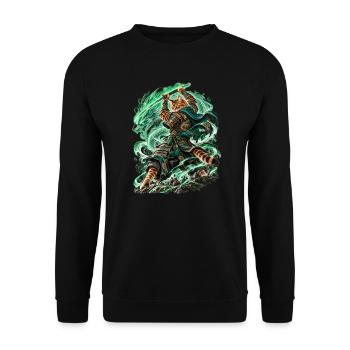 Samurai Cat Dragonheart - Unisex Pullover - Schwarz - Vorne - Alina (178cm) & Michal (187cm)