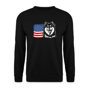 Finnischer Lapphund Amerika Fahne Hunde Wilsigns - Unisex Pullover - Schwarz - Vorne - Alina (178cm) & Michal (187cm)