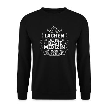 Neu Cooles Shirt LACHEN UND MEDIZIN - Unisex Pullover - Schwarz - Vorne - Alina (178cm) & Michal (187cm)