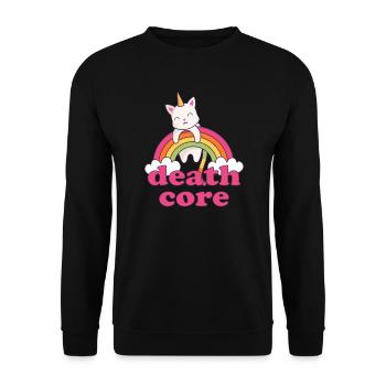 Lustig Deathcore Einhorn Katze Regenbogen Metal - Unisex Pullover - Schwarz - Vorne - Alina (178cm) & Michal (187cm)