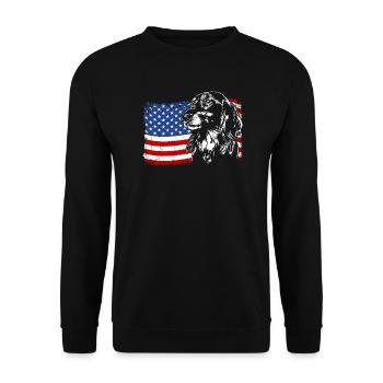 Longhair Dachshund America Flag Dogs Wilsigns - Unisex Sweatshirt - black - Front - Alina (178cm) & Michal (187cm)