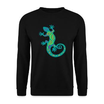 Gecko bunt Zeichnung - Unisex Pullover - Schwarz - Vorne - Alina (178cm) & Michal (187cm)