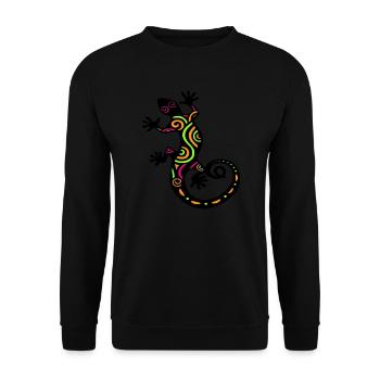 Gecko bunt Zeichnung - Unisex Pullover - Schwarz - Vorne - Alina (178cm) & Michal (187cm)