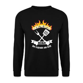 Grillmeister Heiko lustiger Spruch Vorname - Unisex Pullover - Schwarz - Vorne - Alina (178cm) & Michal (187cm)