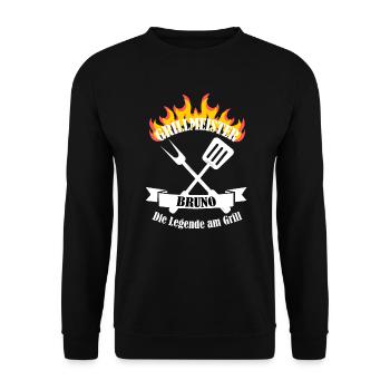 Grillmeister Bruno lustiger Spruch Vorname - Unisex Pullover - Schwarz - Vorne - Alina (178cm) & Michal (187cm)