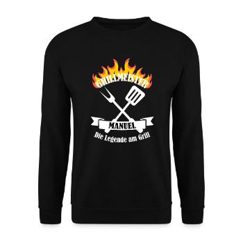 Grillmeister Manuel lustiger Spruch Vorname - Unisex Pullover - Schwarz - Vorne - Alina (178cm) & Michal (187cm)