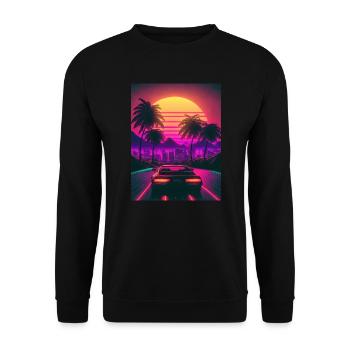 Synthesizer Synthwave Retrowave Skyline Car - Unisex Pullover - Schwarz - Vorne - Alina (178cm) & Michal (187cm)