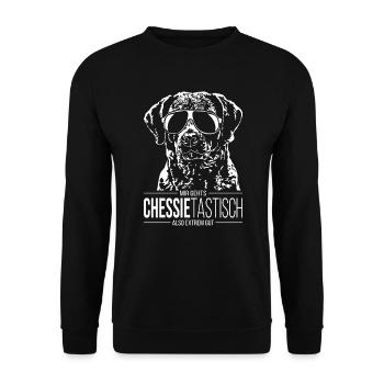 CHESSIETASTISCH Chesapeake Bay Retriever Hunde - Unisex Pullover - Schwarz - Vorne - Alina (178cm) & Michal (187cm)