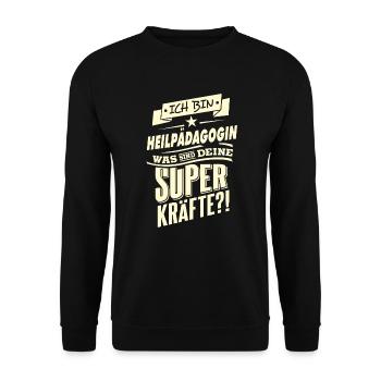 Superkräfte Heilpädagogin RAHMENLOS Geschenk - Unisex Pullover - Schwarz - Vorne - Alina (178cm) & Michal (187cm)