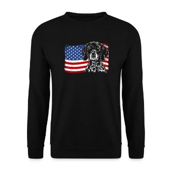 German Shorthaired Pointer Amerika Fahne Hunde - Unisex Pullover - Schwarz - Vorne - Alina (178cm) & Michal (187cm)