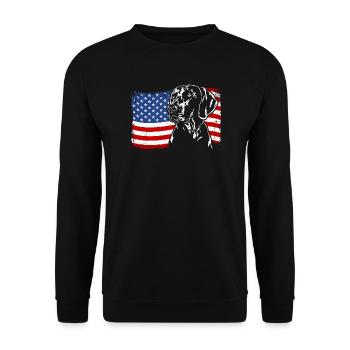 Weimaraner Amérique Flag Chiens Chiens de chasse Wilsigns - Sweat-shirt Unisexe - noir - Devant - Alina (178cm) & Michal (187cm)