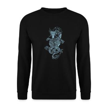 Mystischer chinesischer Drache in Hellblau - Unisex Pullover - Schwarz - Vorne - Alina (178cm) & Michal (187cm)