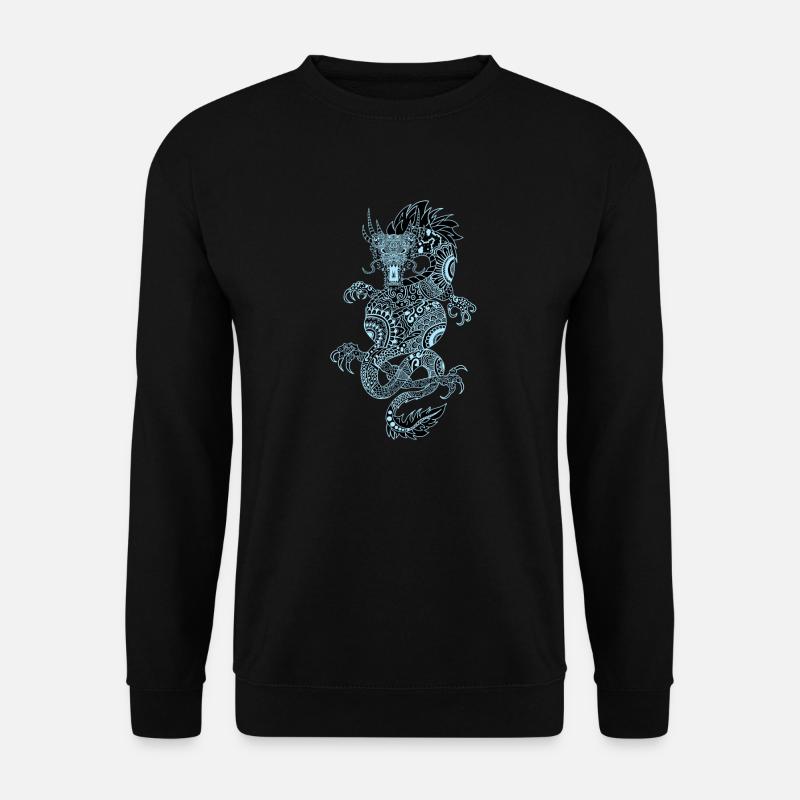 Mystischer chinesischer Drache in Hellblau - Unisex Pullover - Schwarz