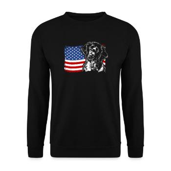 Großer Münsterländer Amerika Fahne Hunde Wilsigns - Unisex Pullover - Schwarz - Vorne - Alina (178cm) & Michal (187cm)