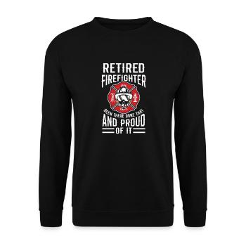 Retired Firefighter Fireman Apparel Retirement - Unisex Sweatshirt - black - Front - Alina (178cm) & Michal (187cm)