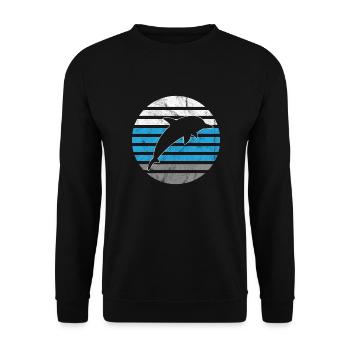 Retro Delphin Ozean - Unisex Pullover - Schwarz - Vorne - Alina (178cm) & Michal (187cm)